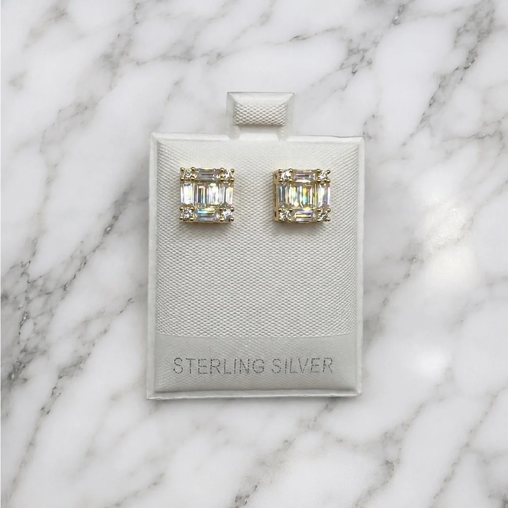 Gold Over 925 Sterling Silver Square 2.00CTW MOISSANITE Stud Earrings